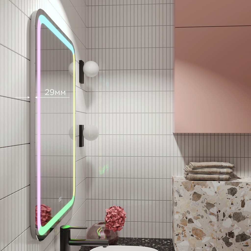 Зеркало MIXLINE, Мальта, RGB 550*800, ШВ сенсорный выключатель, МУЛЬТИ-ЦВЕТ