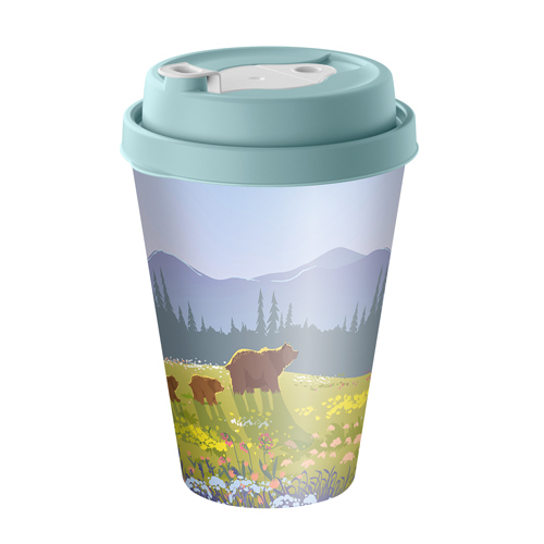 Стакан с крышкой 420 мл Homver 223133490/00, с декором с клапаном Заряд природы микс 1