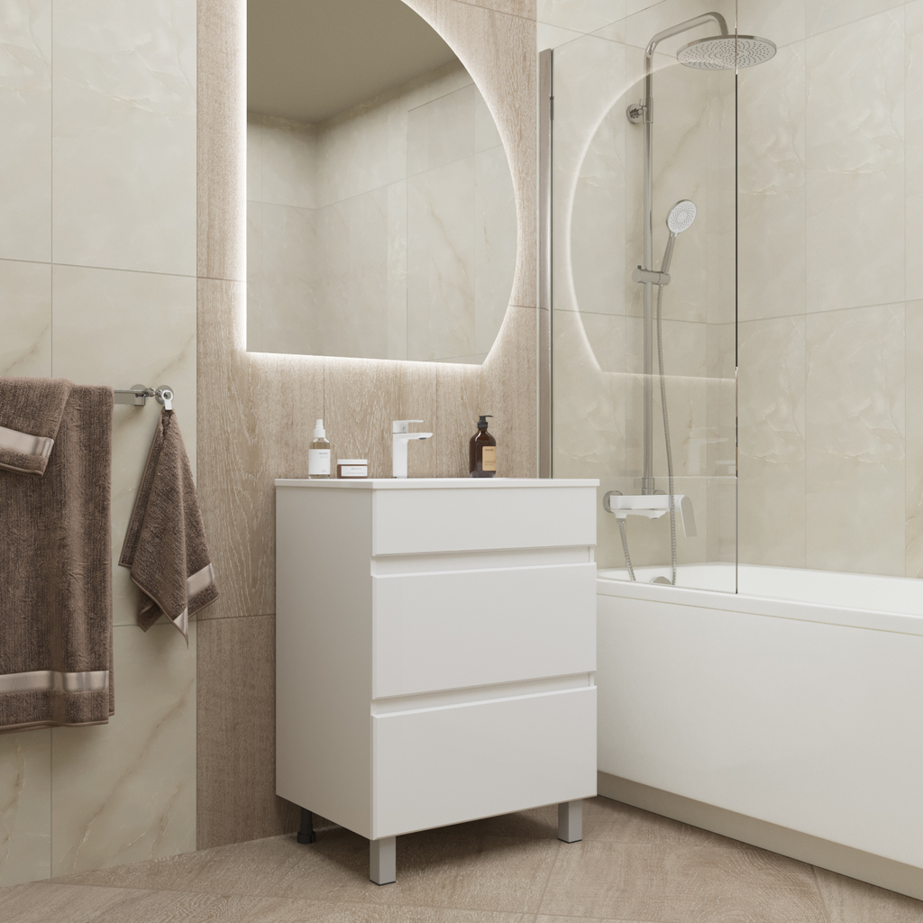 Тумба д/ванной, БРИКС-60,  ОТДЕЛЬНО ПРИОБРЕТАЕТСЯ РАКОВИНА 2 ящика под раковину, Breeze 60, мебельный, Sanita Luxe, ПВХ, раковина в комплект не входит