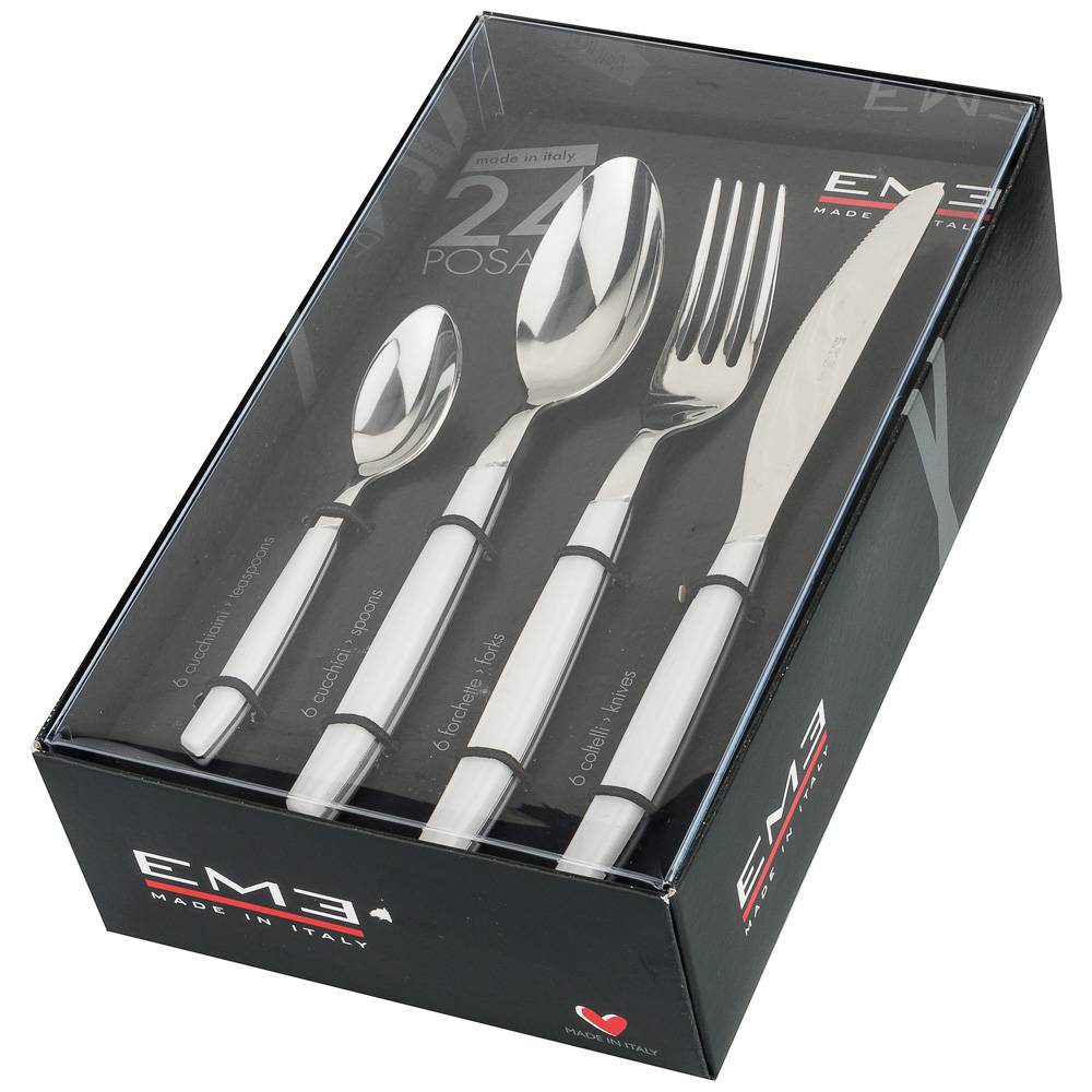 НАБОР СТОЛОВЫХ ПРИБОРОВ, CROMO, БЕЛЫЙ НА 6 ПЕРСОН 24 ПР.