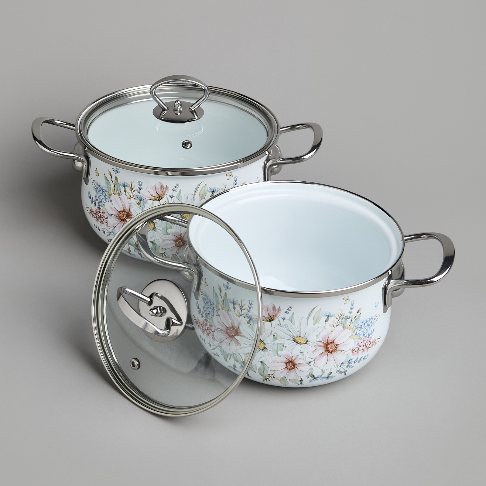 НАБОР КАСТРЮЛЬ AGNESS ЭМАЛИРОВАННЫХ СЕРИЯ, ДВОРЦОВЫЙ ПАРК, 4ПР. 2, 0Л И 2, 8Л, 18Х11СМ, 20Х12СМ