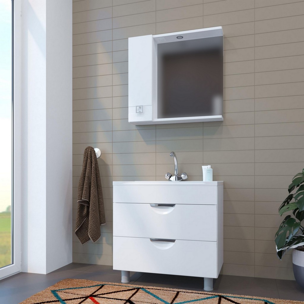 Зеркальный шкаф, КВАДРО-75, левый с подсветкой, ПВХ