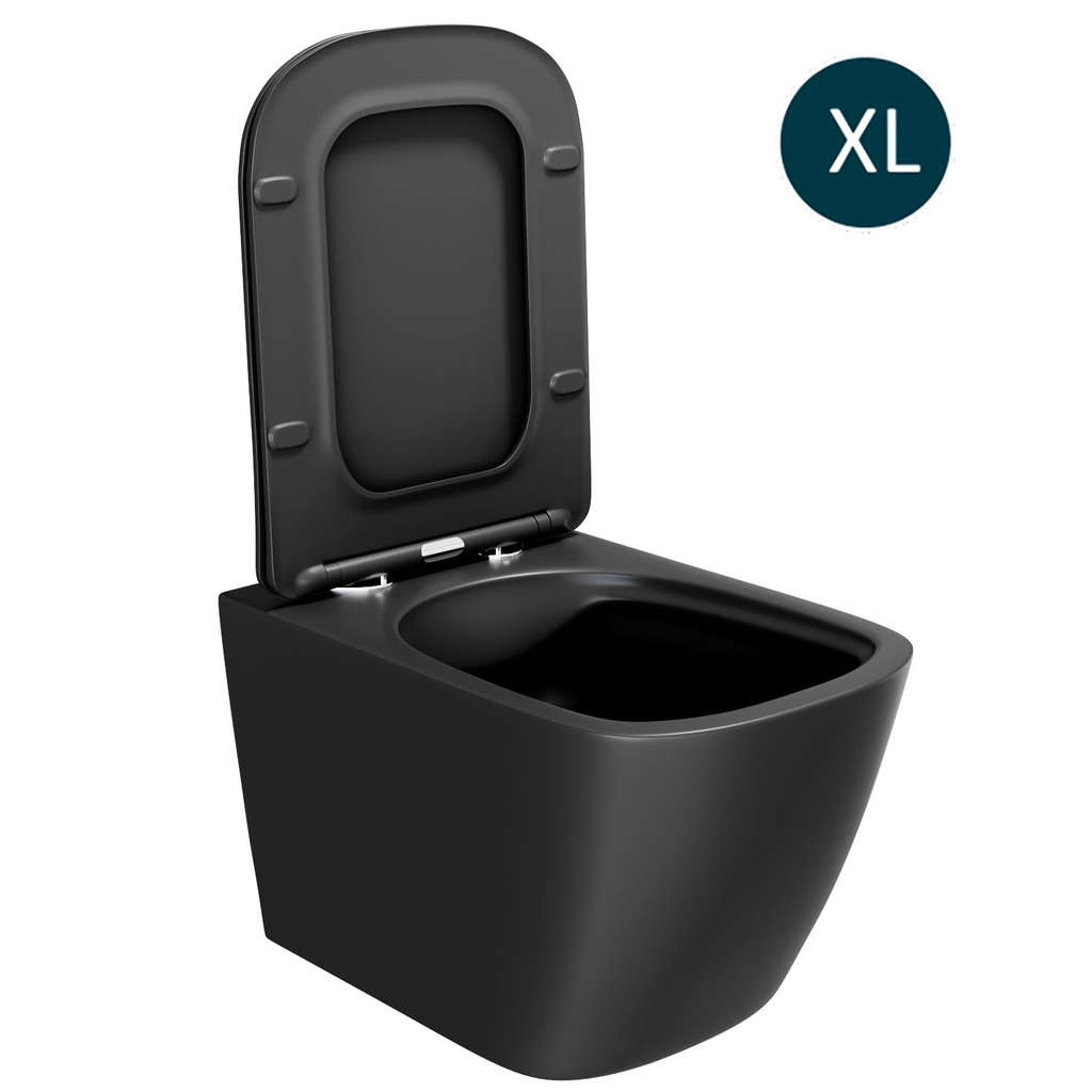 Унитаз подвесной безободковый WAVE QUADRO сид. дюропласт, м/л, быстр, ЧЕРНЫЙ матовый, XL