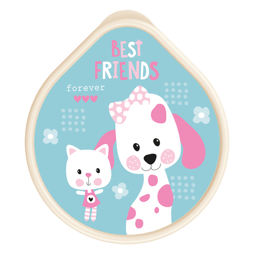 Миска детская 135 мм Homver 221152825/01, с крышкой с декором Best friends, светло-бежевая