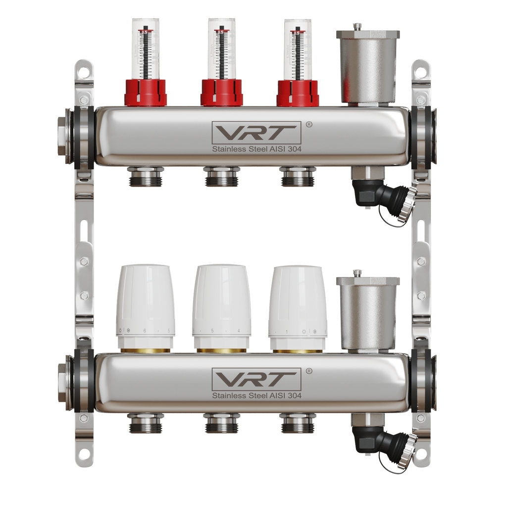 Коллекторная группа VRT® 1,  х 3/4, , евроконус 3 вых, авт в/отвод, c расходомерами