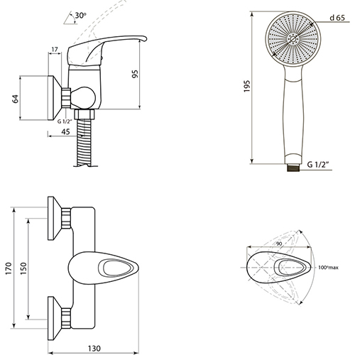 Смеситель для душа СЛАВЕН СЛ-ОД-Р40 однорукий, латунь, 1/12