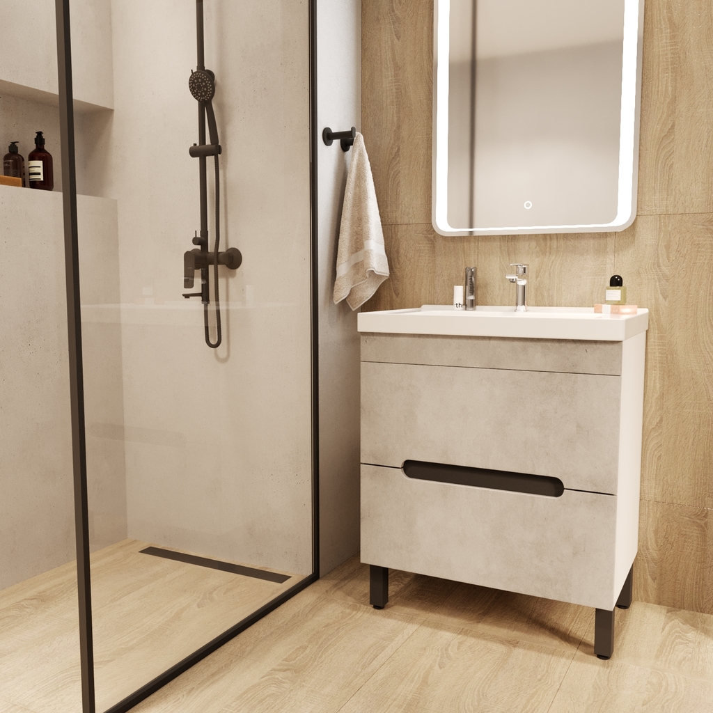 Тумба д/ванной, Честер -70,  ОТДЕЛЬНО ПРИОБРЕТАЕТСЯ РАКОВИНА Бетон под раковину Грэйс- 70, DREJA, раковина в комплект не входит, ПВХ