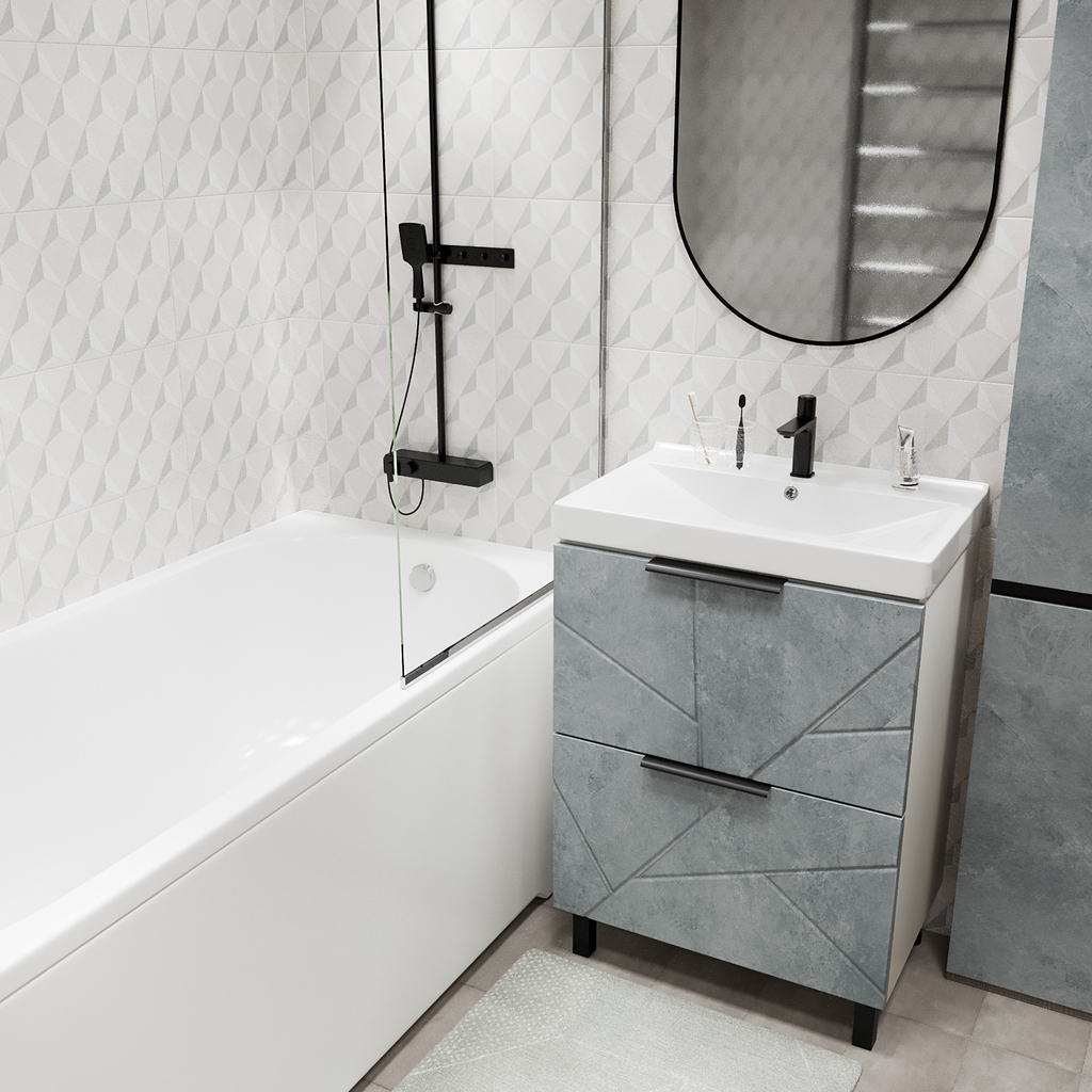 Тумба д/ванной, Гранд-60,  ОТДЕЛЬНО ПРИОБРЕТАЕТСЯ РАКОВИНА Бетон под раковину Fest-60, Sanita Lux, ПВХ, раковина в комплект не входит