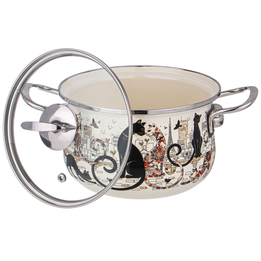 НАБОР КАСТРЮЛЬ AGNESS ЭМАЛИРОВАННЫХ СЕРИЯ, ПАРИЖСКИЕ КОТЫ,  6ПР. 2, 0/2, 8/3, 6Л, 18Х11/20Х12/22Х13СМ