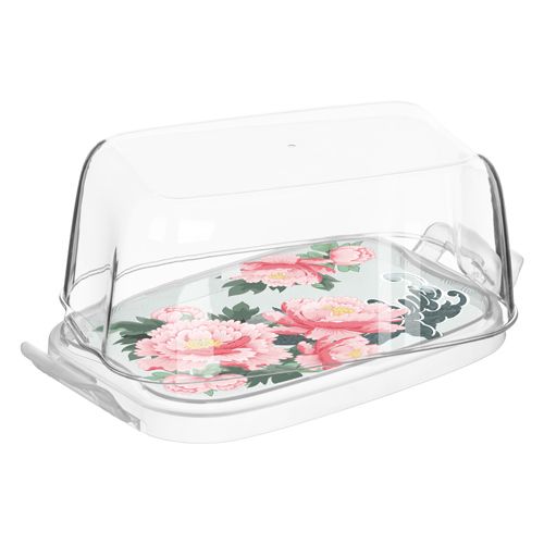 Масленка Homver Bergamo 223153201/00, с декором Сад пионов, бесцветная