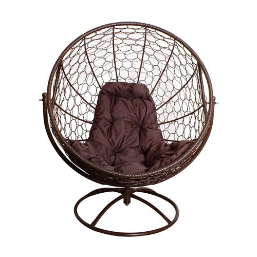 Вращающееся кресло ГАГАРИН с ротангом, коричневое, коричневая подушка