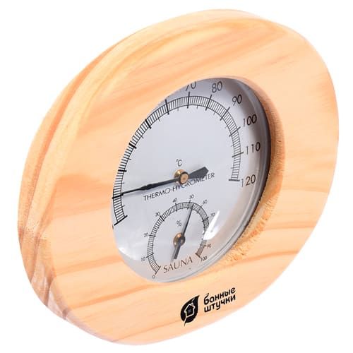 Термометр с гигрометром Банная станция, овальный в деревянном корпусе, 16х14х3 см, для бани и сауны Банные штучки, 1/