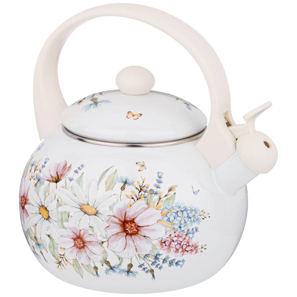 ЧАЙНИК AGNESS ЭМАЛИРОВАННЫЙ СО СВИСТКОМ, СЕРИЯ, ДВОРЦОВЫЙ ПАРК, 2, 2Л, ИНДУКЦИОННОЕ ДНО