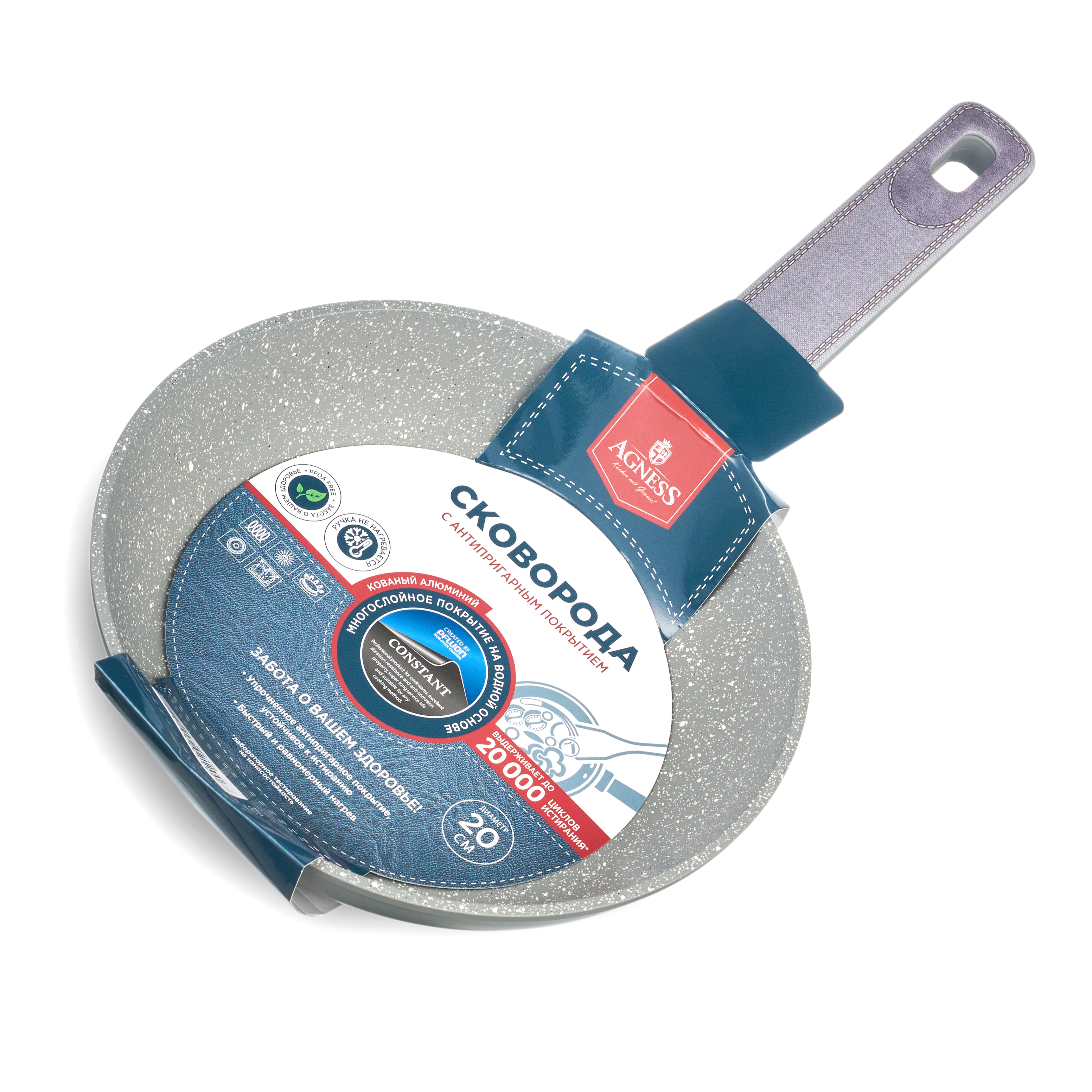 СКОВОРОДА С АНТИПРИГАРНЫМ ПОКРЫТИЕМ PFLUON MARBLE, 20*4,5 СМ