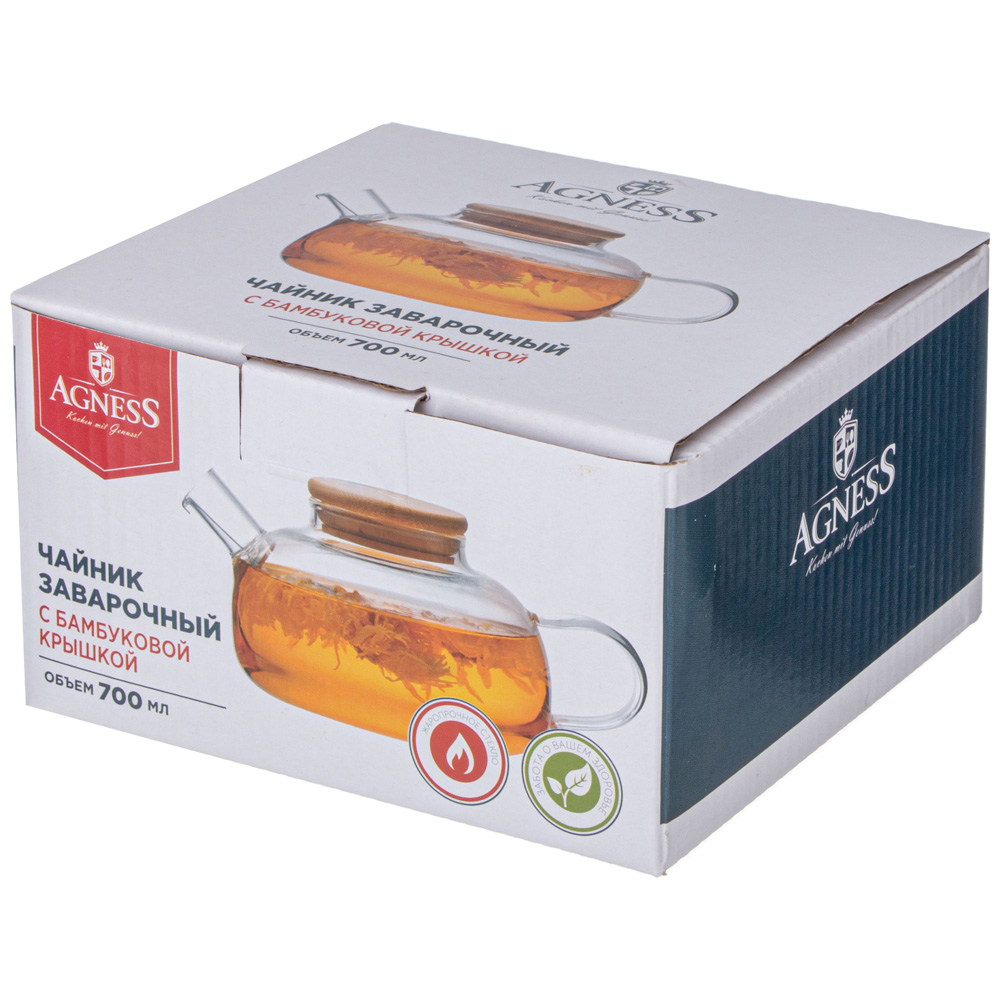 ЧАЙНИК ЗАВАРОЧНЫЙ 700 МЛ. С БАМБУКОВОЙ КРЫШКОЙ, КОР=24ШТ.