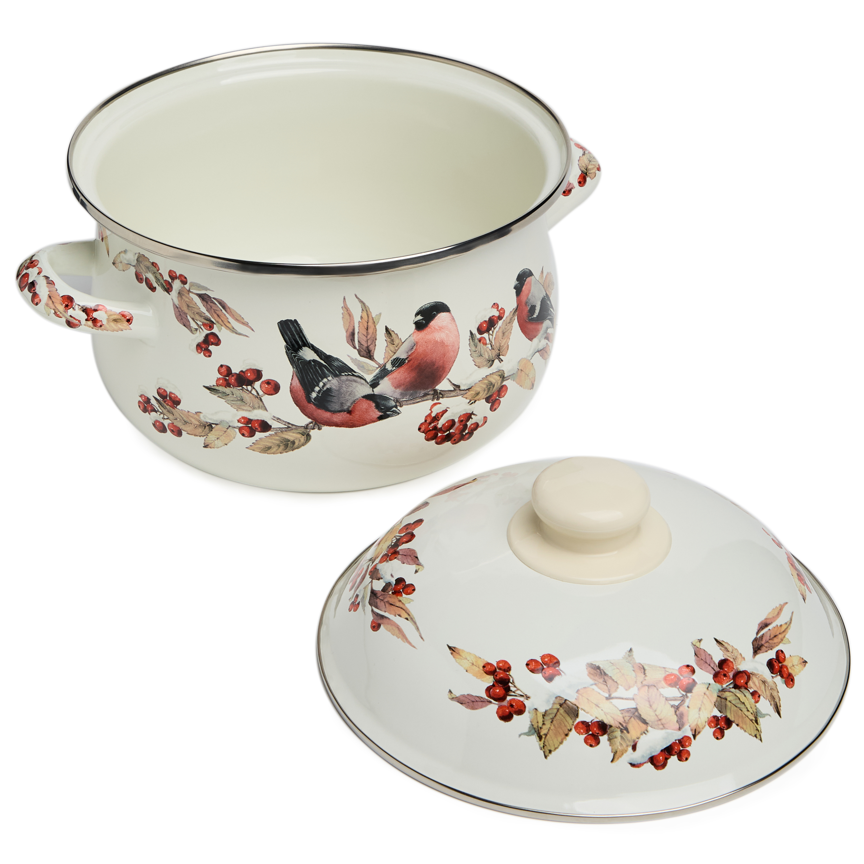 КАСТРЮЛЯ AGNESS ЭМАЛИРОВАННАЯ С ЭМАЛ.КРЫШКОЙ СЕРИЯ "СНЕГИРИ", 2.8 Л, 20*12 СМ