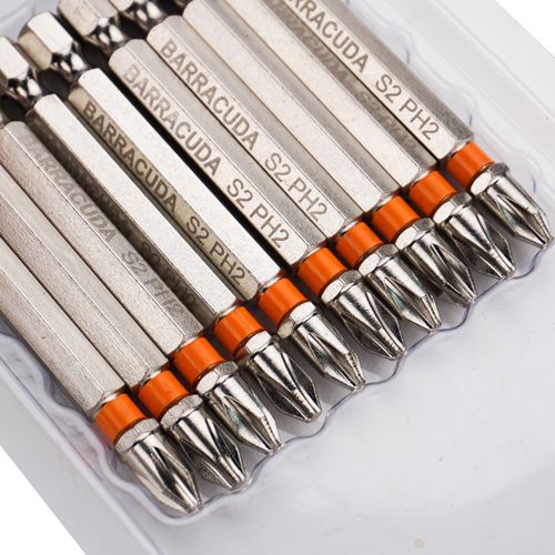 Биты PH2 70мм Барракуда сталь S2 магнитный наконечник, цена за 10шт, черные, 1/20/100