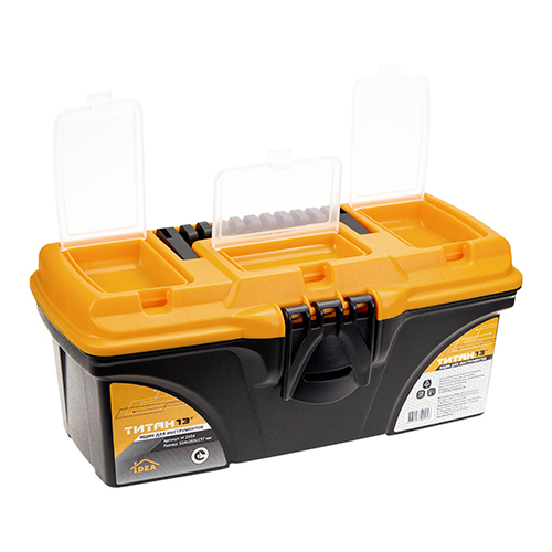 Ящик для инструмента 13 ТИТАН 13, с секциями, черный с желтым, 1/12