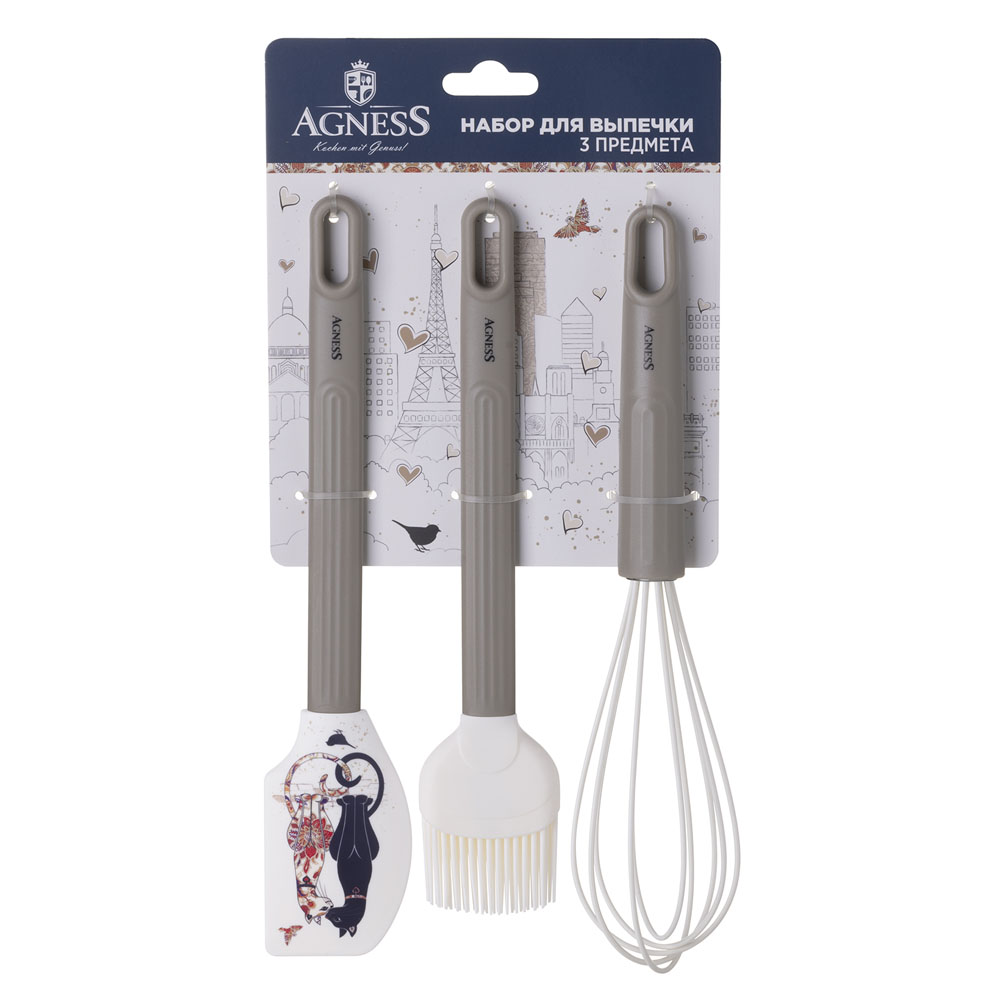 НАБОР: ВЕНЧИК, ЛОПАТКА, КИСТОЧКА AGNESS, 3 ПРЕДМЕТА, СЕРИЯ, ПАРИЖСКИЕ КОТЫ,