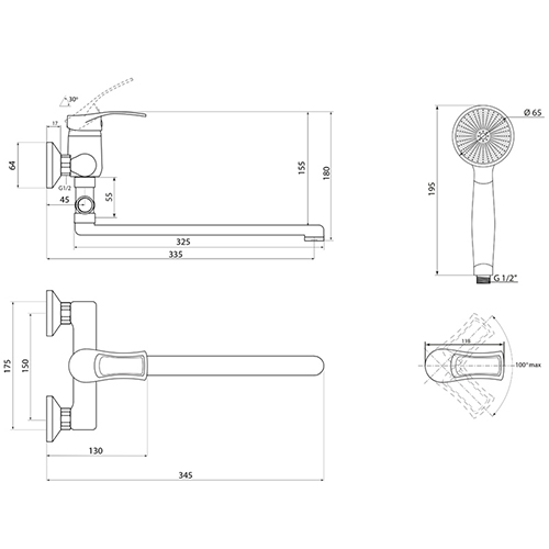 Смеситель для ванны СЛАВЕН СЛ-ОД-Ц31 универсальный, однорукий, латунь, 1/12