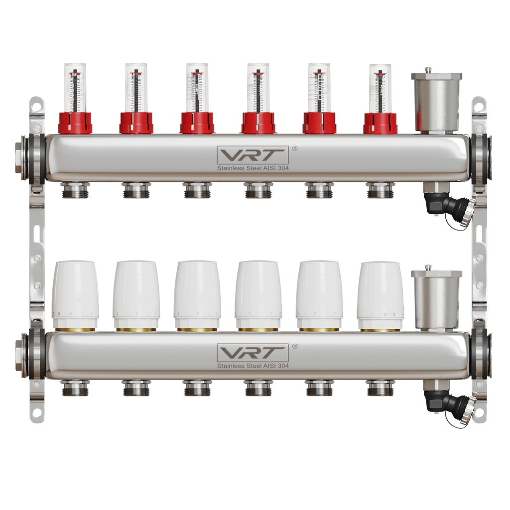 Коллекторная группа VRT® 1,  х 3/4, , евроконус 6 вых, авт в/отвод, c расходомерами