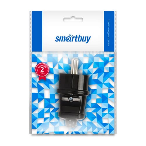 Вилка электр. прямая с/з 16A Smartbuy черная 250В, SBE-16-P01-b, 5/50/600