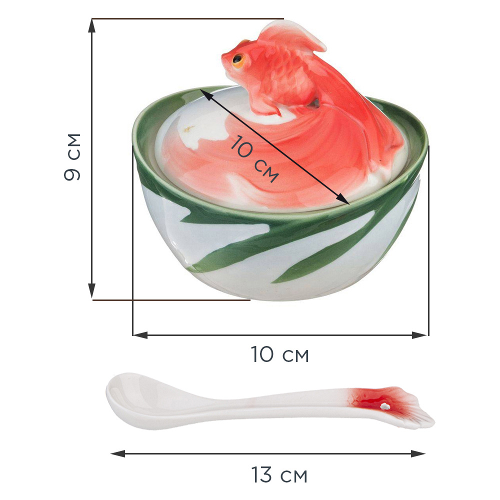 ИКОРНИЦА С КРЫШКОЙ И ЛОЖКОЙ, ЗОЛОТАЯ РЫБКА, 10*10*9 СМ, КОР=36ШТ