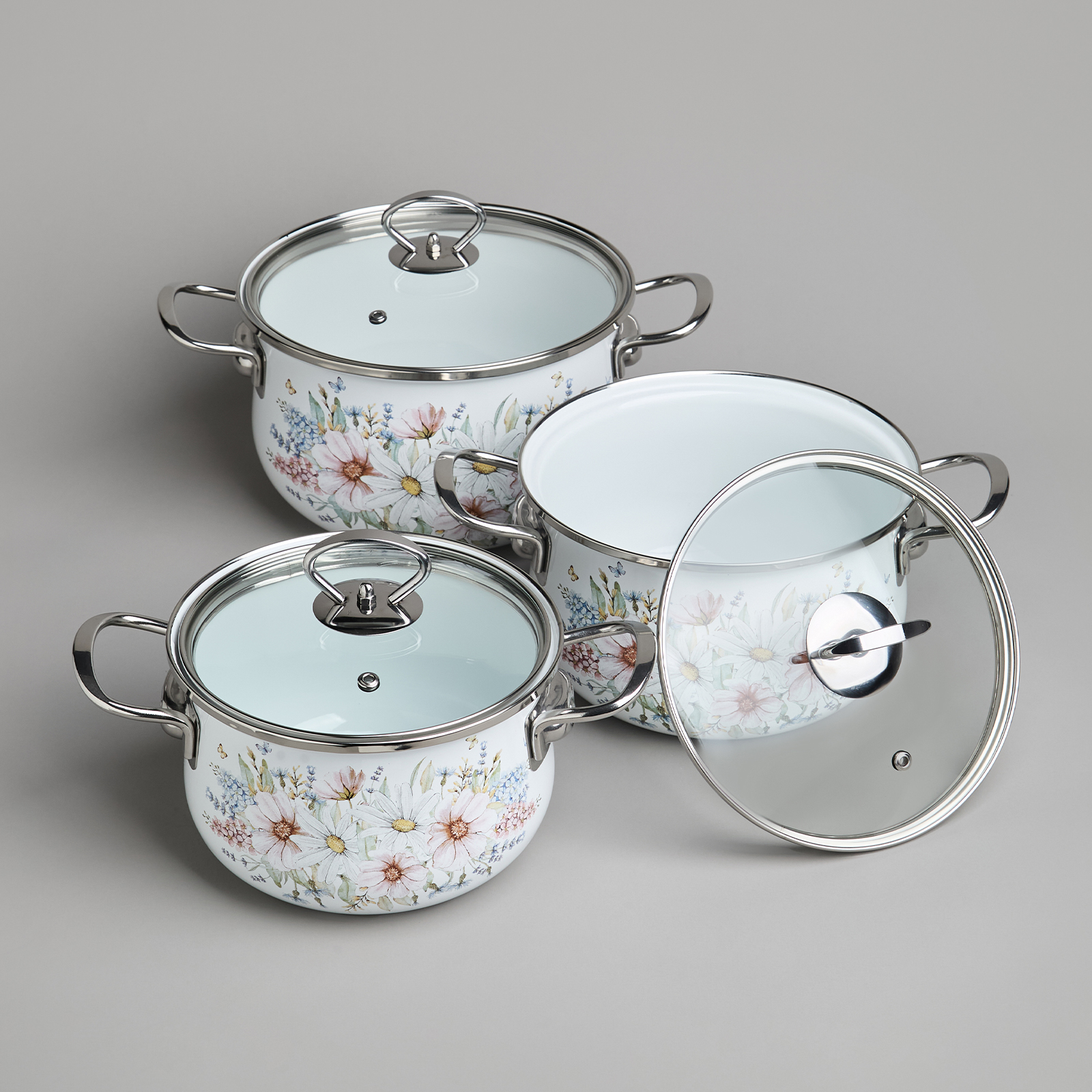 НАБОР КАСТРЮЛЬ AGNESS ЭМАЛИРОВАННЫХ СЕРИЯ, ДВОРЦОВЫЙ ПАРК,  6ПР. 2, 0/2, 8/3, 6Л, 18Х11/20Х12/22Х13СМ