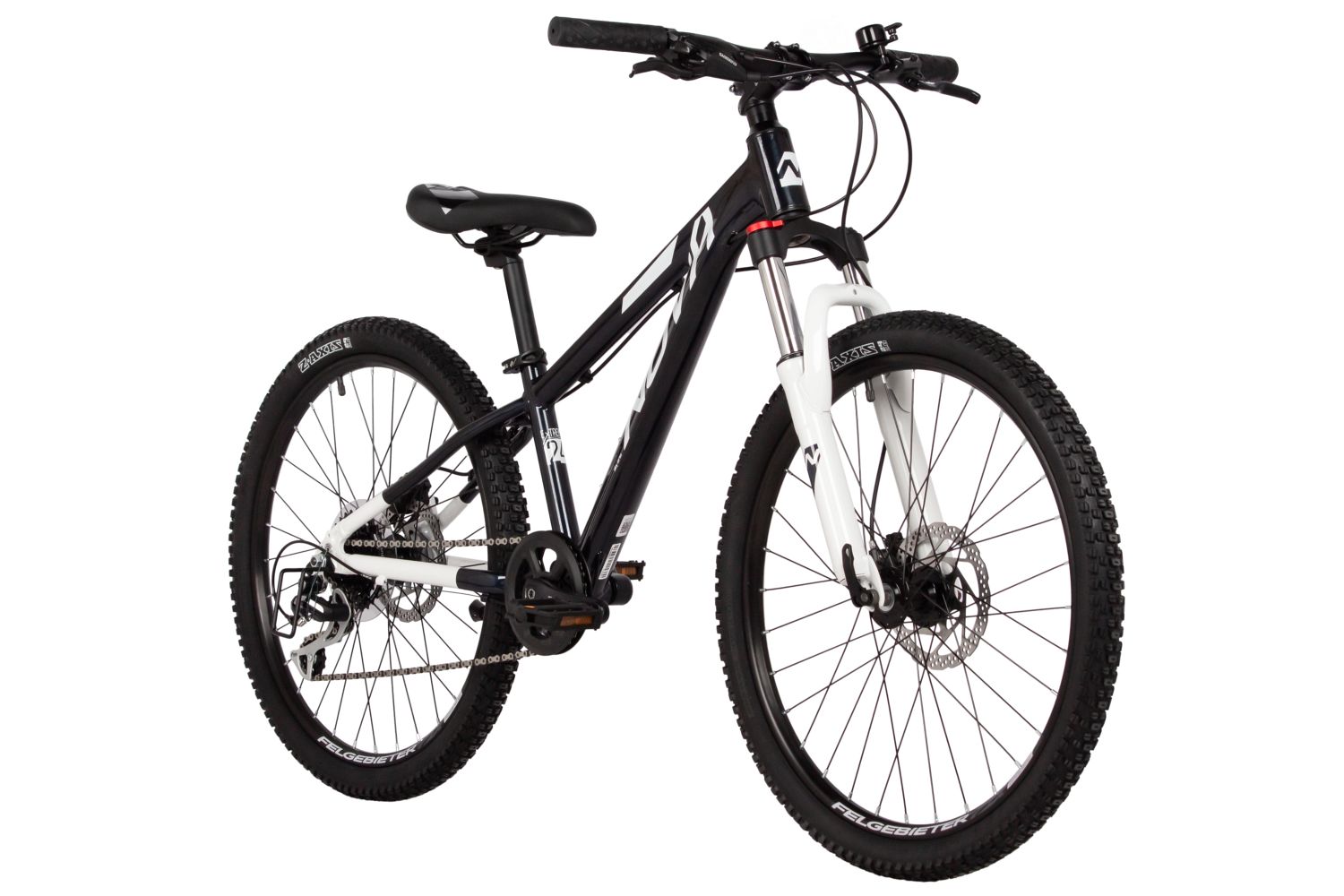 Велосипед NOVATRACK 24, EXTREMEHD алюм.рама 11,  чёрный-белый, 8-скор, RD360/EF505/HG200, диск.гидра