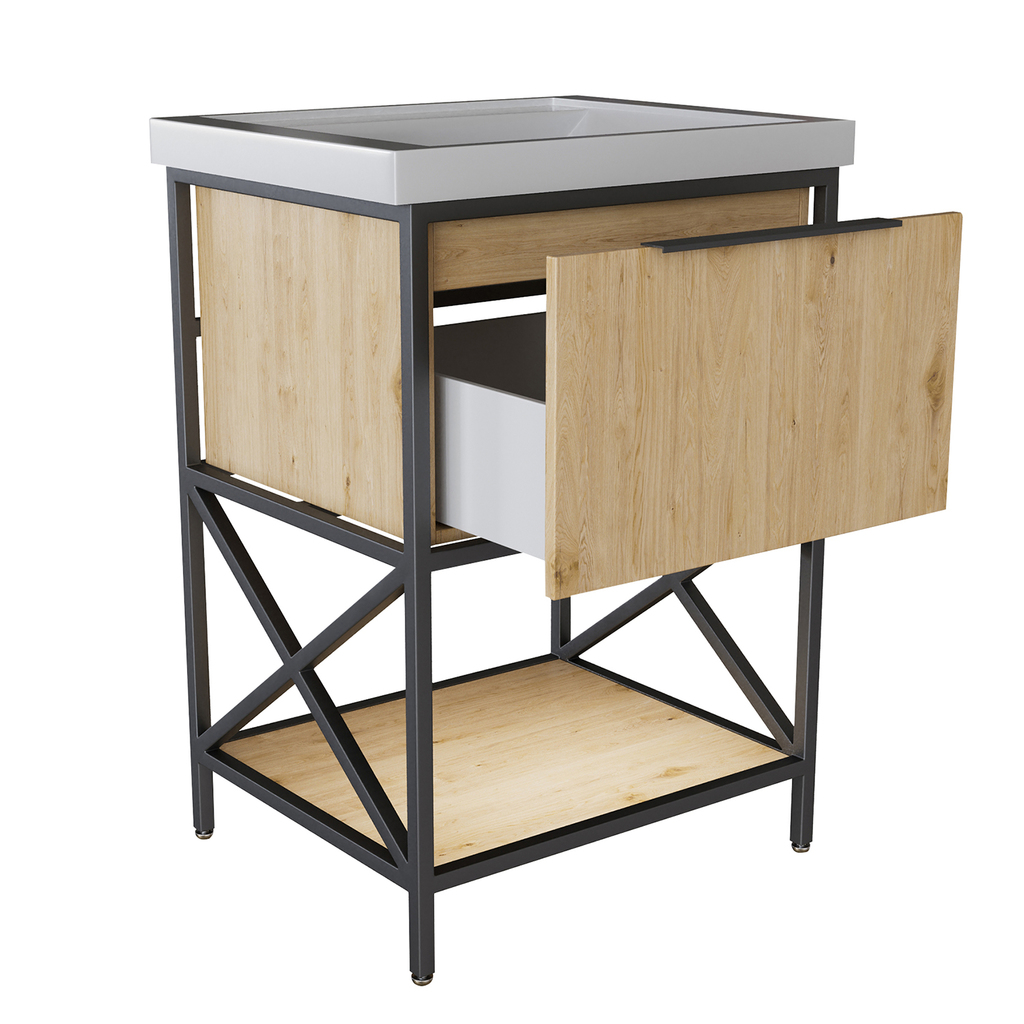 Тумба д/ванной, БРУКЛИН-60,  ОТДЕЛЬНО ПРИОБРЕТАЕТСЯ РАКОВИНА Дуб Бунратти под раковину Fest 60, Sanita Luxe ЛОФТ, ЛДСП, раковина в комплект не входит