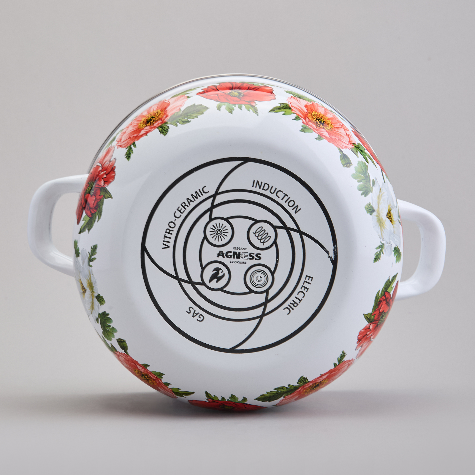 КАСТРЮЛЯ AGNESS ЭМАЛИРОВАННАЯ С ЭМАЛ.КРЫШКОЙ СЕРИЯ, МАКИ,  2.8 Л, 20*12 СМ