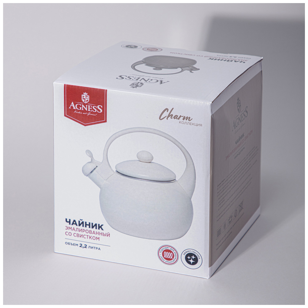 ЧАЙНИК AGNESS ЭМАЛИРОВАННЫЙ СО СВИСТКОМ СЕРИЯ, CHARM,  2, 2Л