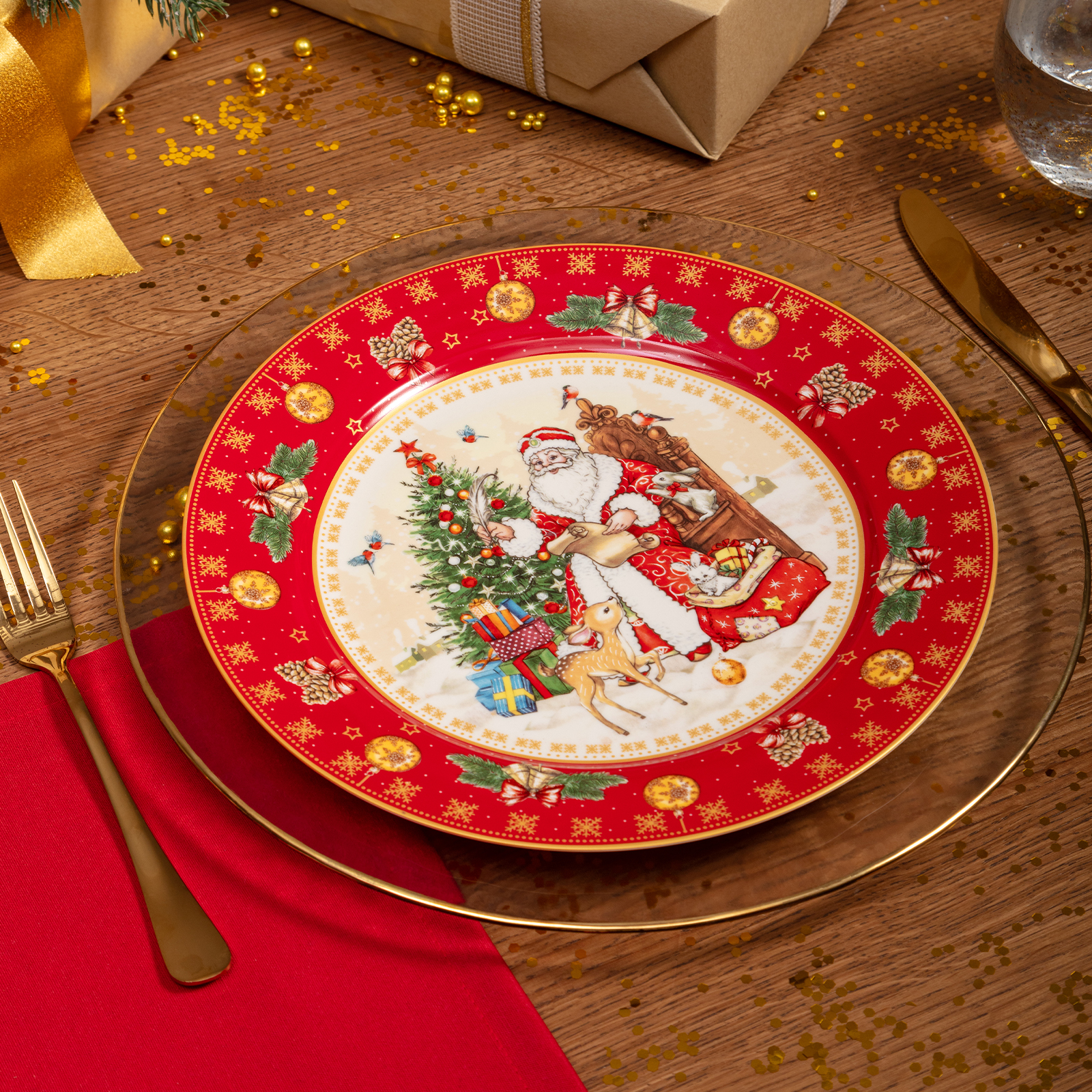 НАБОР ТАРЕЛОК ОБЕДЕННЫХ LEFARD, ДЕД МОРОЗ, 2 ШТ. 27 СМ КРАСНЫЙ, КОР=9НАБ.