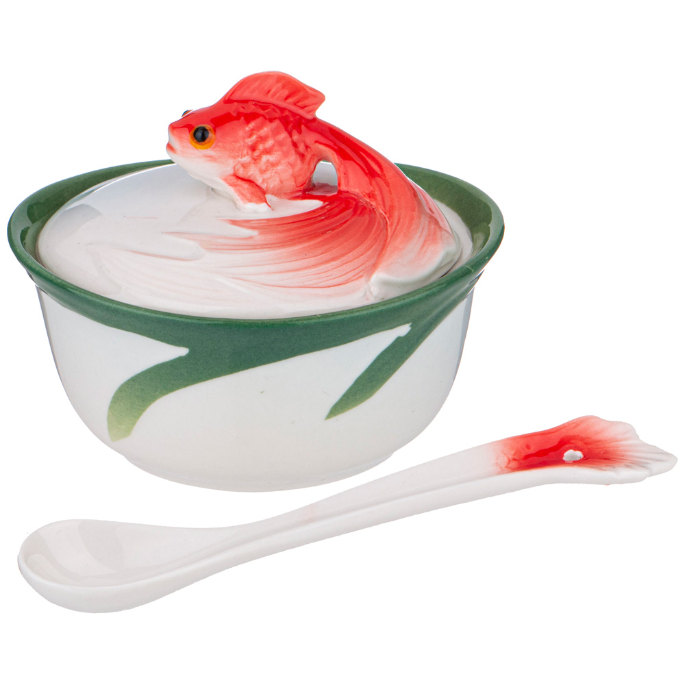 ИКОРНИЦА С КРЫШКОЙ И ЛОЖКОЙ, ЗОЛОТАЯ РЫБКА, 10*10*9 СМ, КОР=36ШТ