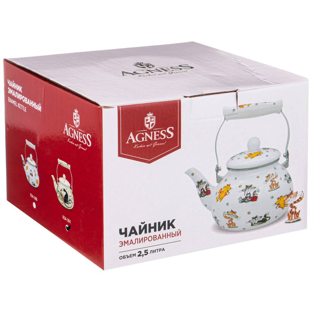ЧАЙНИК AGNESS ЭМАЛИРОВАННЫЙ, 2, 5Л, СЕРИЯ, ПАРИЖСКИЕ КОТЫ,