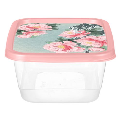 Контейнер для продуктов прямоугольный 1, 5л с декором Сад пионов, розовый