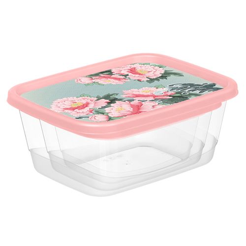 Комплект контейнеров для продуктов прямоугольных 3 шт 0.5 л 0.85 л 1.5 л с декором Сад пионов