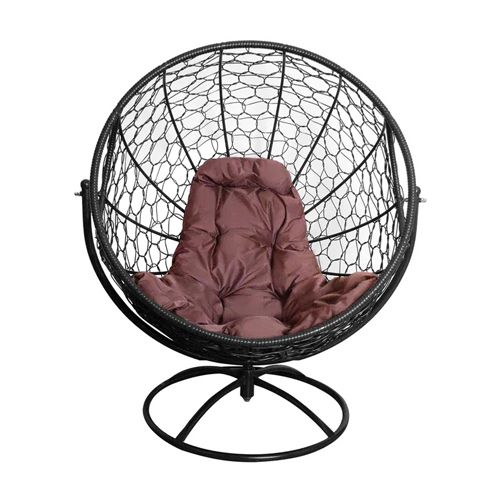 Вращающееся кресло ГАГАРИН с ротангом, чёрное, коричневая подушка