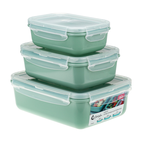 Контейнер для продуктов, 0,4л+0,8л+1,4л, ФРЕШ набор, фисташковый, 1/16