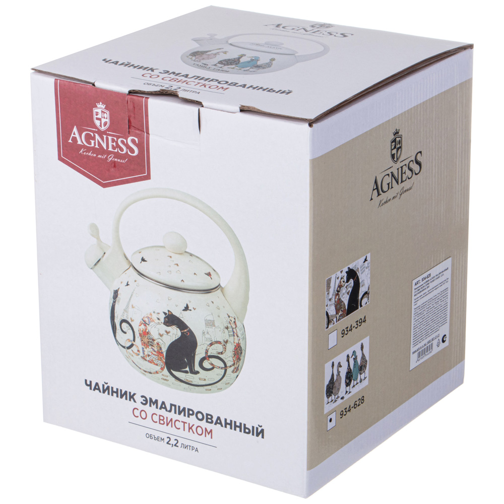 ЧАЙНИК AGNESS ЭМАЛИРОВАННЫЙ СО СВИСТКОМ СЕРИЯ, FAMILY FARM,  2, 2Л, ИНДУКЦИОННОЕ ДНО