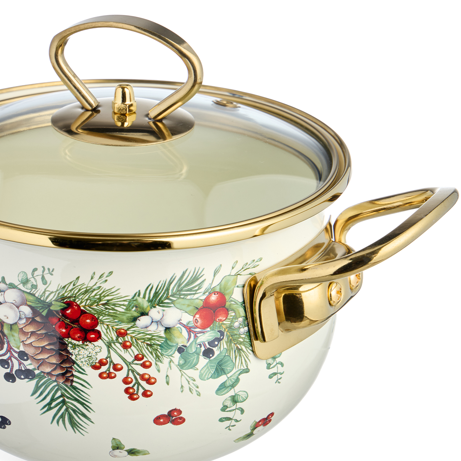 КАСТРЮЛЯ ЭМАЛИРОВАННАЯ AGNESS СО СТЕКЛЯННОЙ КРЫШКОЙ СЕРИЯ, CELEBRATION,  1.5 Л, 16*10 СМ