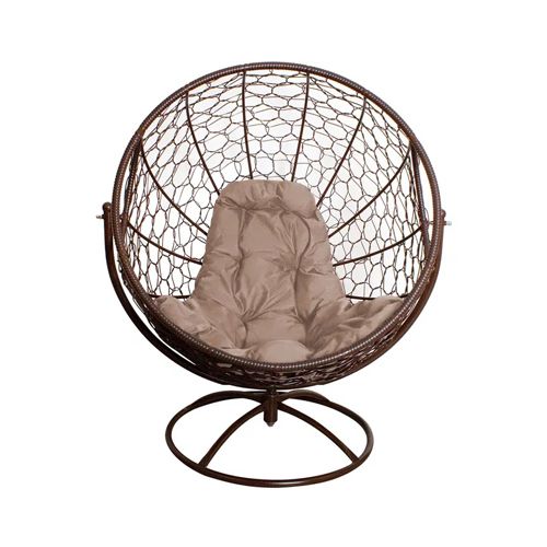 Вращающееся кресло ГАГАРИН с ротангом, коричневое, бежевая подушка
