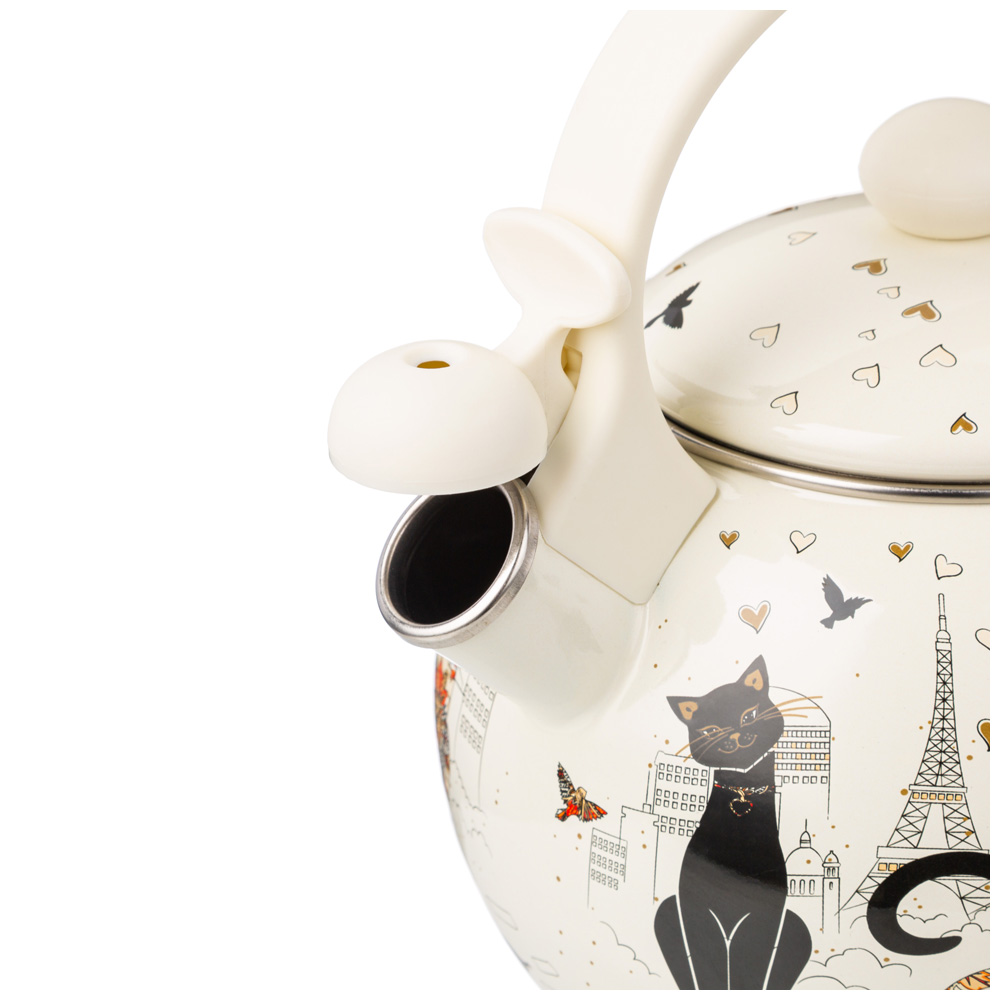 ЧАЙНИК AGNESS ЭМАЛИРОВАННЫЙ СО СВИСТКОМ, СЕРИЯ, ПАРИЖСКИЕ КОТЫ, 2, 2Л, ИНДУКЦИОННОЕ ДНО