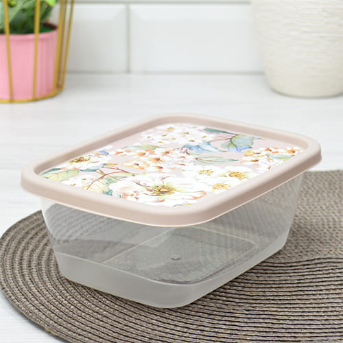 Контейнер для продуктов 0.85 л Homver 221160627/06, с декором, прямоугольный бежевый