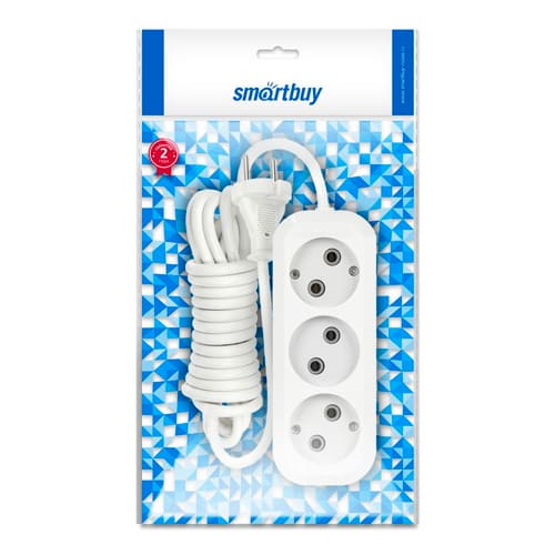 Удлинитель 3-местн 5 м без зазаемления Smartbuy 10А/2,2кВт ПВС 2х1 мм², 1/40