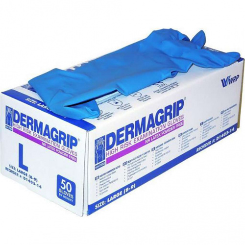 Перчатки латексные DERMAGRIP L, в блоке 50 шт, Цена за 1 пару, 25/250