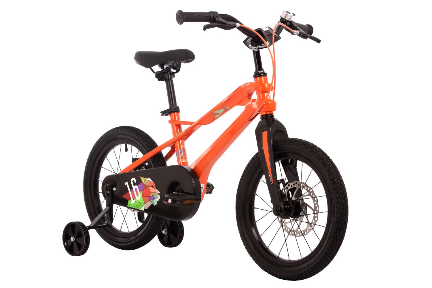 Велосипед NOVATRACK 16, LYNX. Магнезиевая рама, оранж, полная защ.цепи, диск.тормоз, короткие крылья