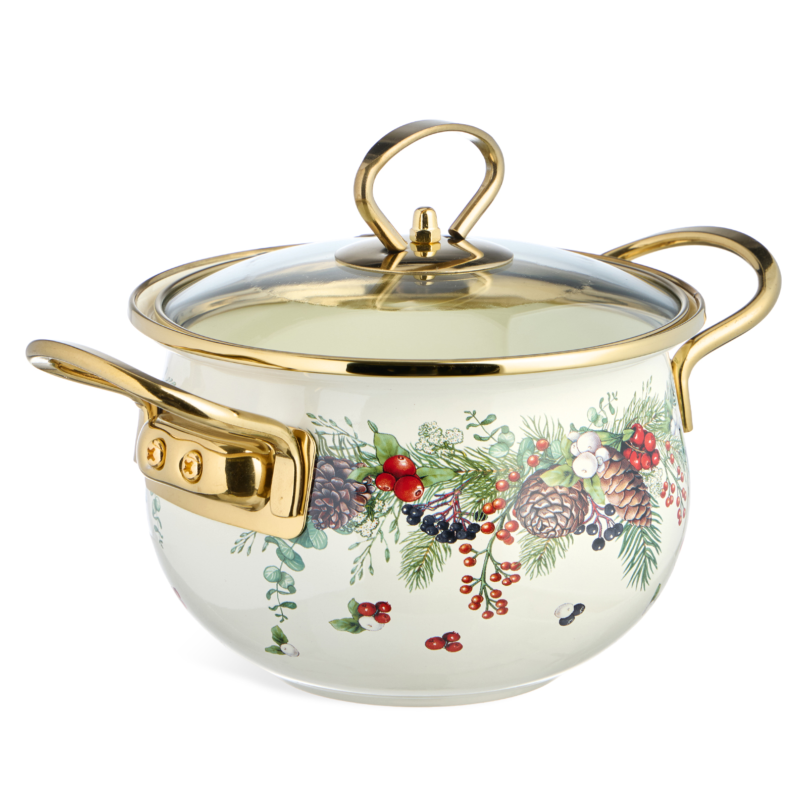 КАСТРЮЛЯ ЭМАЛИРОВАННАЯ AGNESS СО СТЕКЛЯННОЙ КРЫШКОЙ СЕРИЯ, CELEBRATION,  1.5 Л, 16*10 СМ