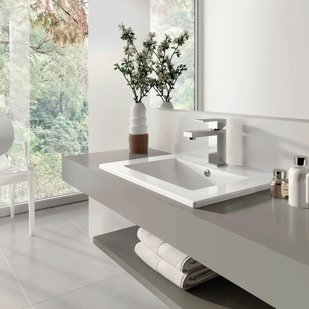 Раковина накладная, Quadro 75,  белая с отв без кроншт, Sanita Luxe