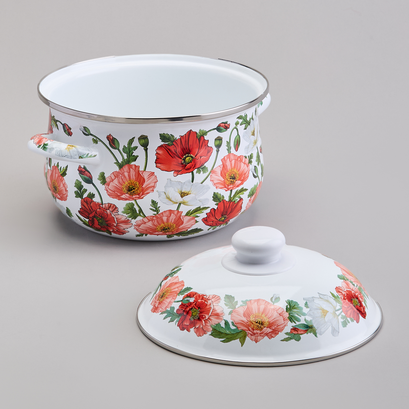 КАСТРЮЛЯ AGNESS ЭМАЛИРОВАННАЯ С ЭМАЛ.КРЫШКОЙ СЕРИЯ, МАКИ,  2.8 Л, 20*12 СМ